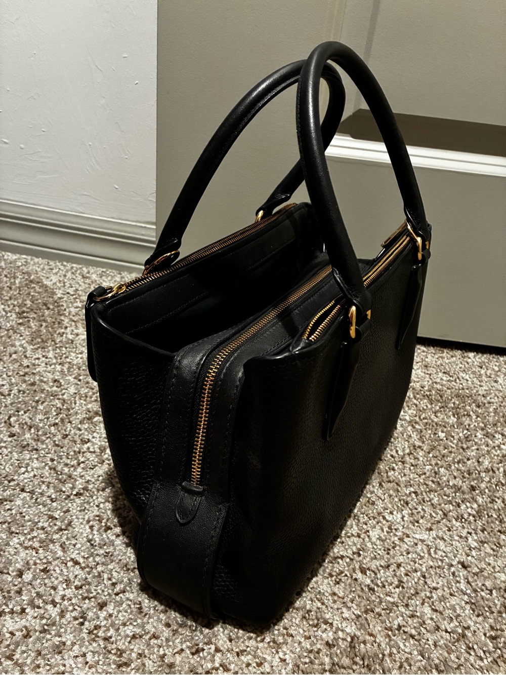 Coach Brooklyn Carryall 28 Black Pebbled Leather Purse Gold Hardware - NO STRAP - Picture 3 of 16